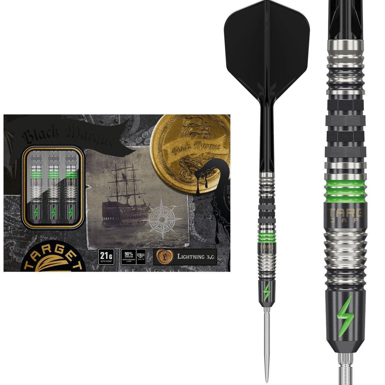 Target Japan - Black Marque Lightning 3.0 - Steel Darts Szett - Direct Darts - 1