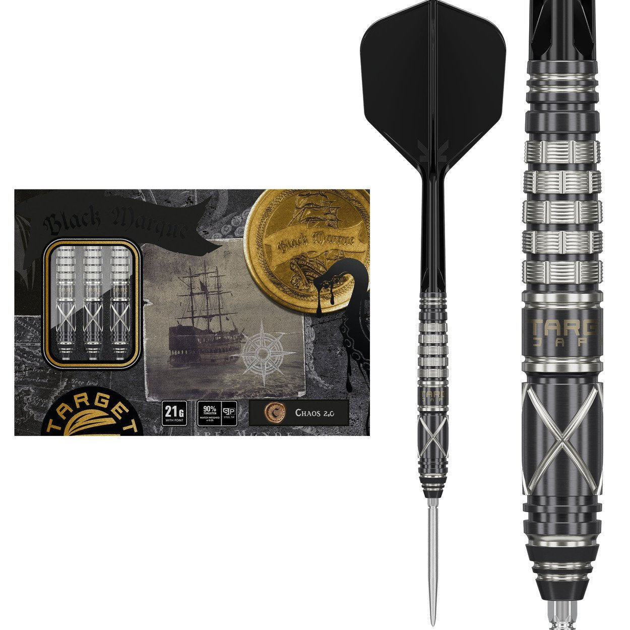 Target Japan - Black Marque Chaos 2.0 - 90% - Steel Darts Szett - Direct Darts - 1
