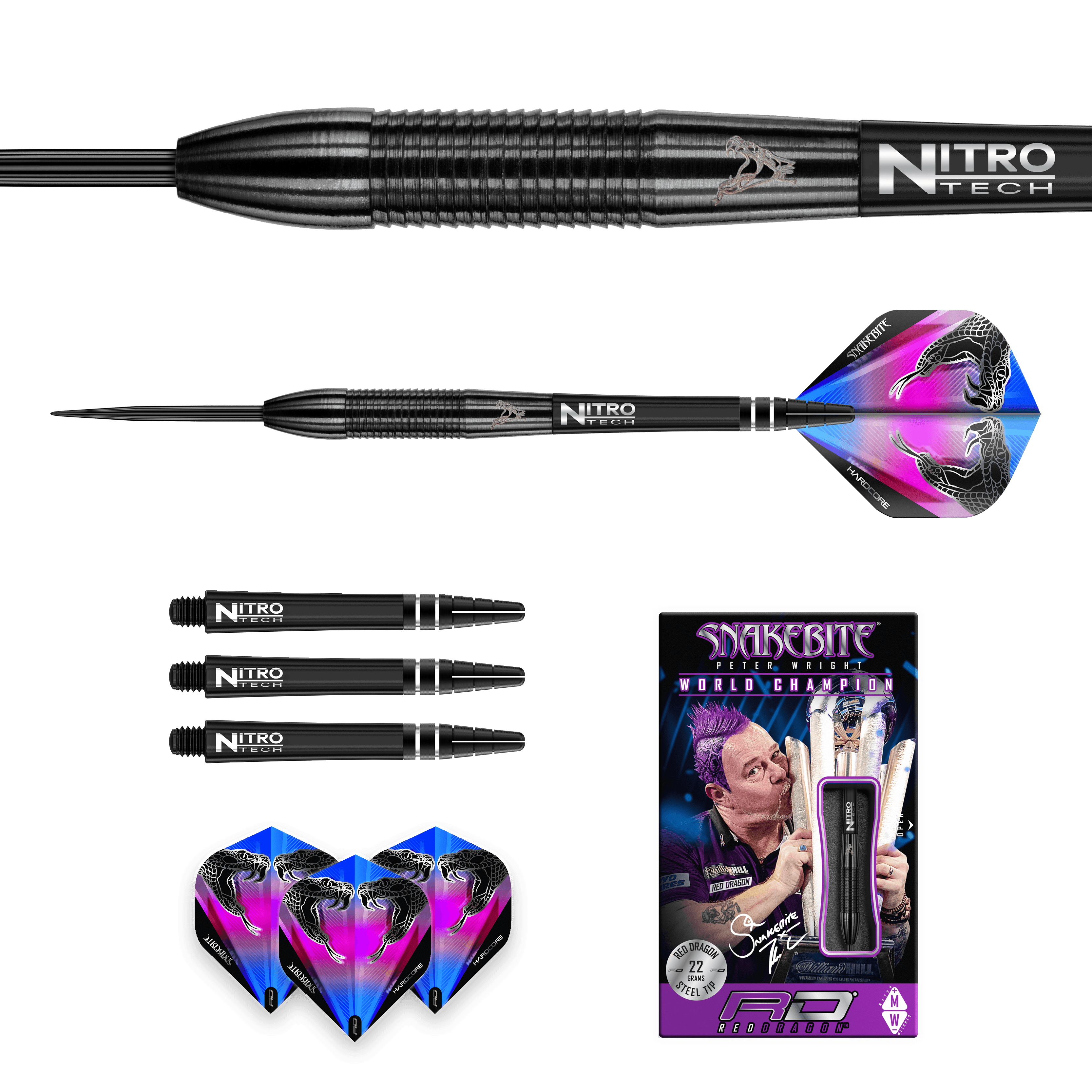 RED DRAGON - PETER WRIGHT SNAKEBITE 3 BLACK 90% - STEEL DARTS SZETT - Direct Darts